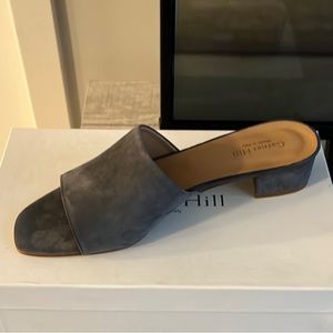 BRAND NEW! Garnet Hill: Slip-On Suede Heels Open Toe Mules - Grey - Size 40